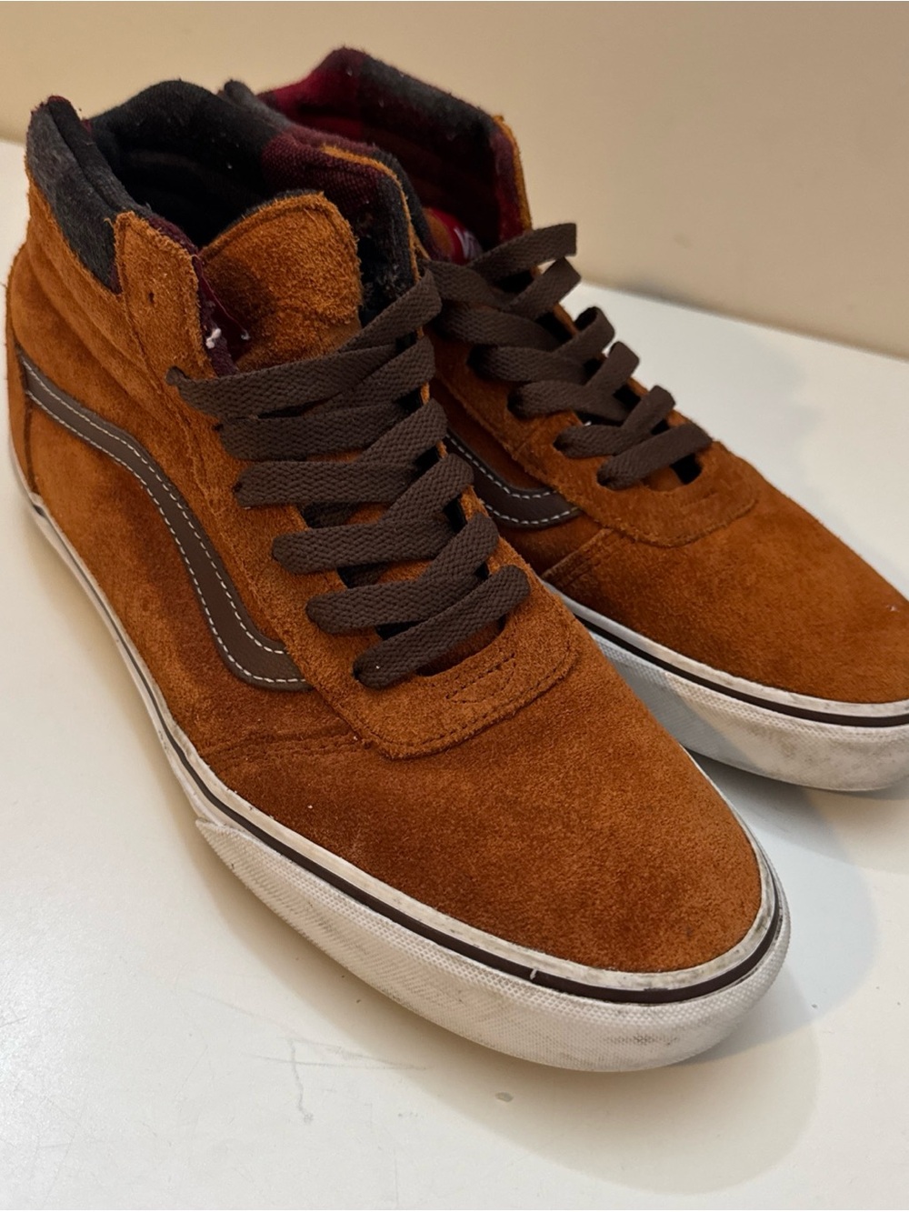 Vans SK-8 High MTE Suede High Tops Flannel Red & Black Interior Men's Size 10